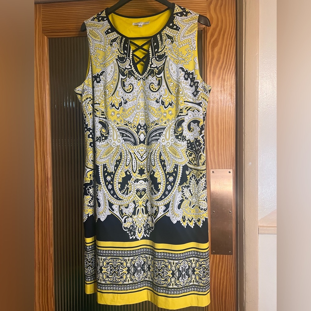 Sandra Darren blue and yellow paisley dress